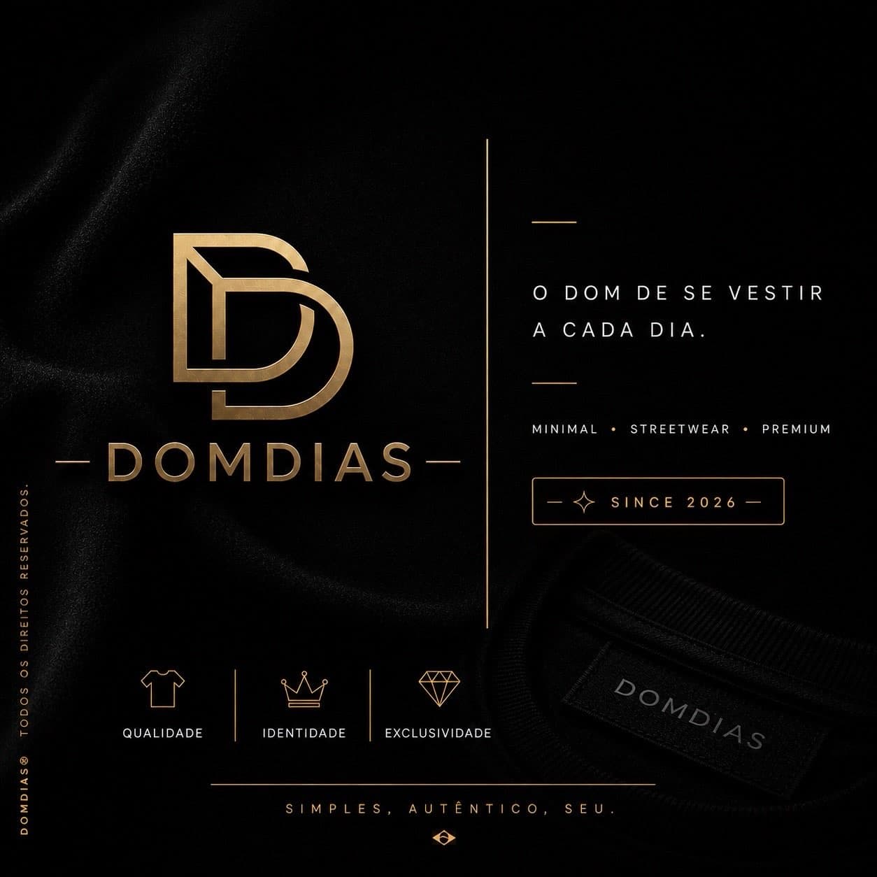 Arte institucional DOMDIAS — monograma DD dourado